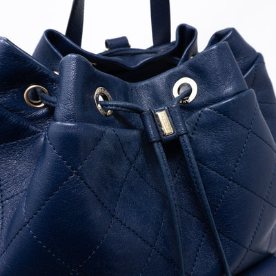 Daily Round Backpack Quilted Blue Leather