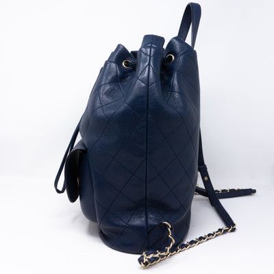 Daily Round Backpack Quilted Blue Leather