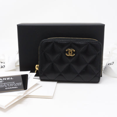 Classic Zipped Coin Purse Black Leather