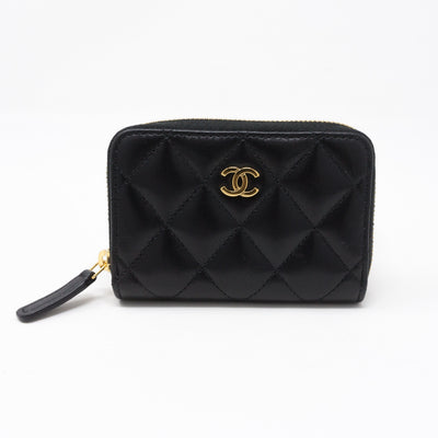 Classic Zipped Coin Purse Black Leather