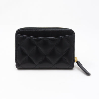 Classic Zipped Coin Purse Black Leather