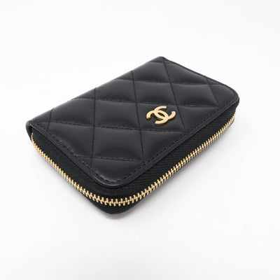 Classic Zipped Coin Purse Black Leather