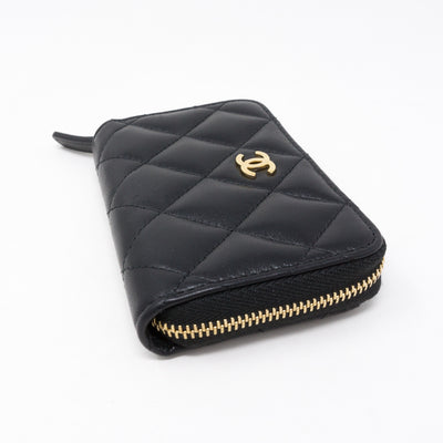 Classic Zipped Coin Purse Black Leather