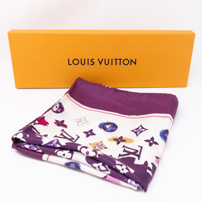 Monogram Map Silk Purple Scarf