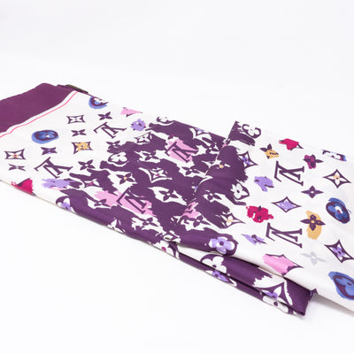 Monogram Map Silk Purple Scarf