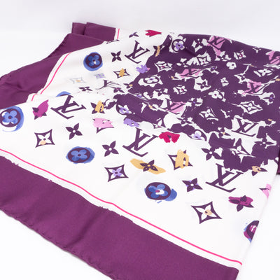 Monogram Map Silk Purple Scarf