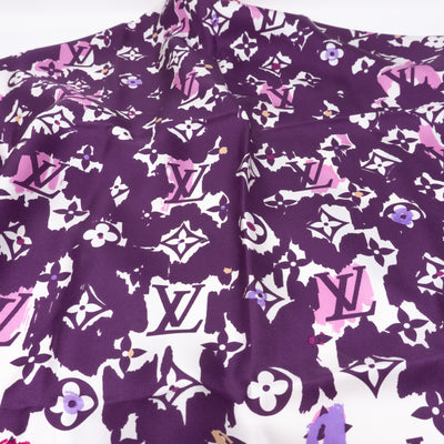 Monogram Map Silk Purple Scarf