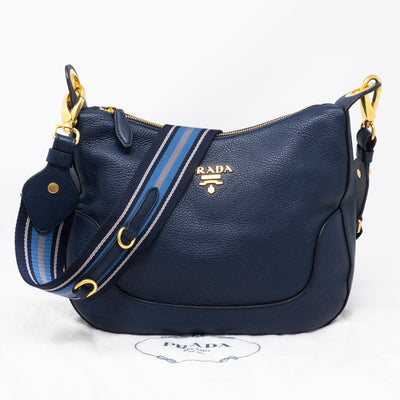 Crossbody Canvas Strap Bag Navy Leather