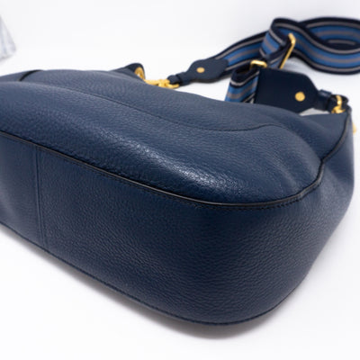 Crossbody Canvas Strap Bag Navy Leather