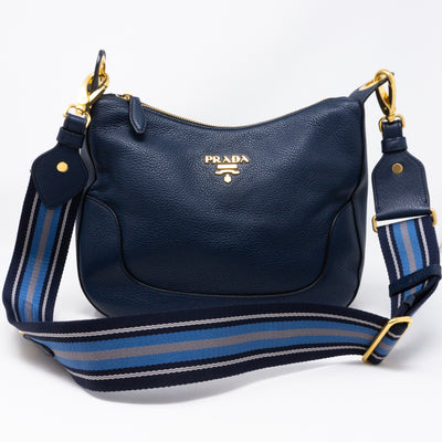 Crossbody Canvas Strap Bag Navy Leather