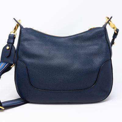 Crossbody Canvas Strap Bag Navy Leather
