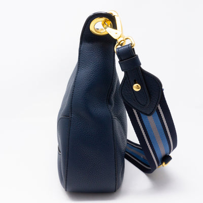 Crossbody Canvas Strap Bag Navy Leather