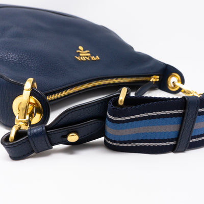 Crossbody Canvas Strap Bag Navy Leather