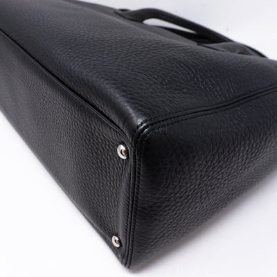 Executive Cerf Tote Black Leather Silver