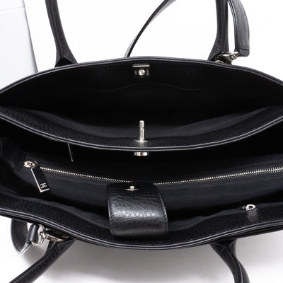 Executive Cerf Tote Black Leather Silver