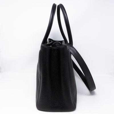 Executive Cerf Tote Black Leather Silver