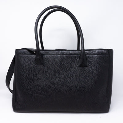 Executive Cerf Tote Black Leather Silver