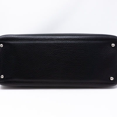 Executive Cerf Tote Black Leather Silver