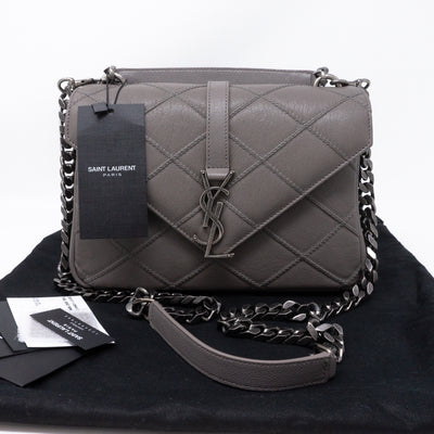 College Medium Diamond Quilted Leather Grey