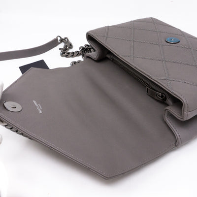 College Medium Diamond Quilted Leather Grey