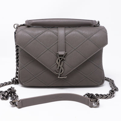 College Medium Diamond Quilted Leather Grey