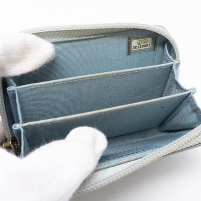 Zipped Coin Purse Iridescent Light Blue Leather