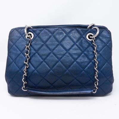 Quilted Shopping Tote Blue Caviar