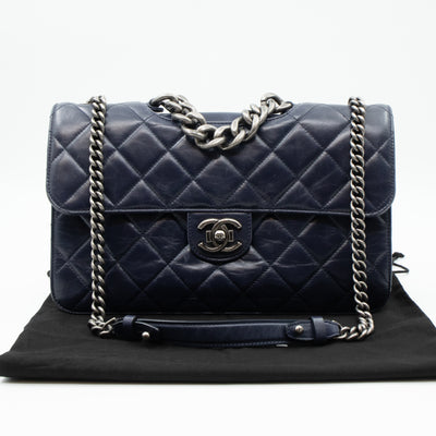 Perfect Edge Flap Large Navy Glazed Calfskin