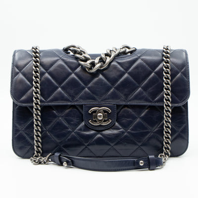 Perfect Edge Flap Large Navy Glazed Calfskin