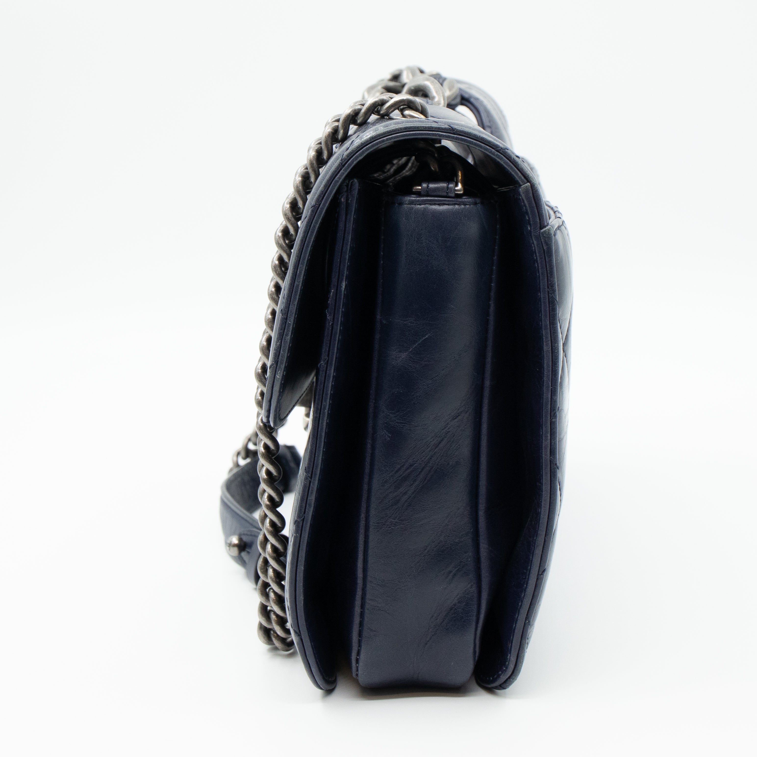 Perfect Edge Flap Large Navy Glazed Calfskin