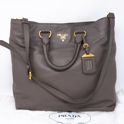 Large Shopping Tote Grey Leather