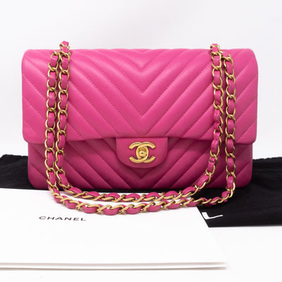 Classic Double Flap Medium Chevron Pink Gold