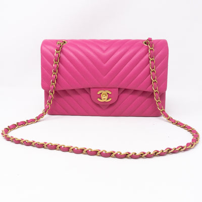 Classic Double Flap Medium Chevron Pink Gold
