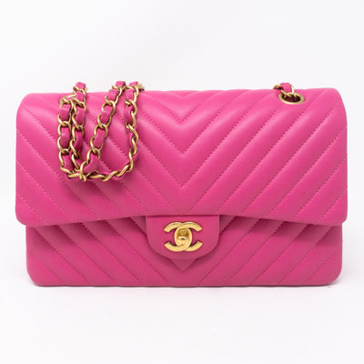 Classic Double Flap Medium Chevron Pink Gold