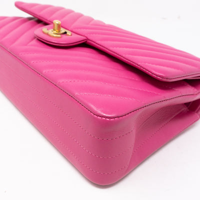 Classic Double Flap Medium Chevron Pink Gold