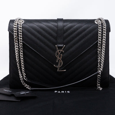 Envelope Large Chevron Leather Black