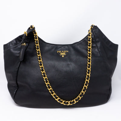 Soft Chain Tote Black Leather