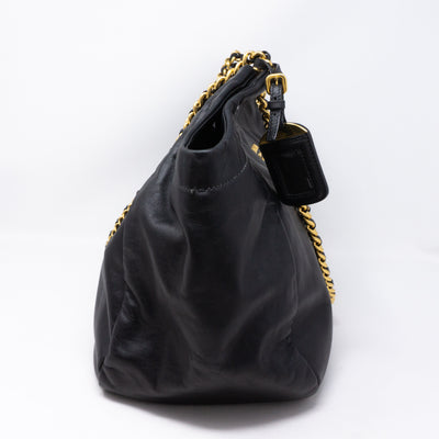 Soft Chain Tote Black Leather
