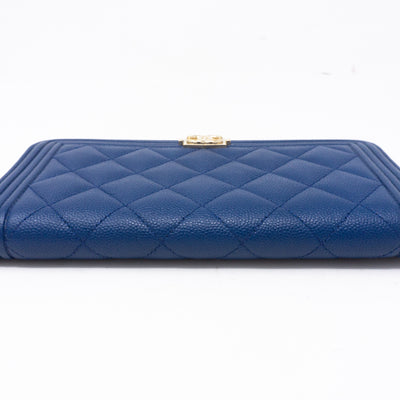Boy Chanel Zip Around Wallet Blue Caviar