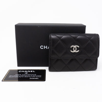Classic Flap Card Case Large Black Lambskin