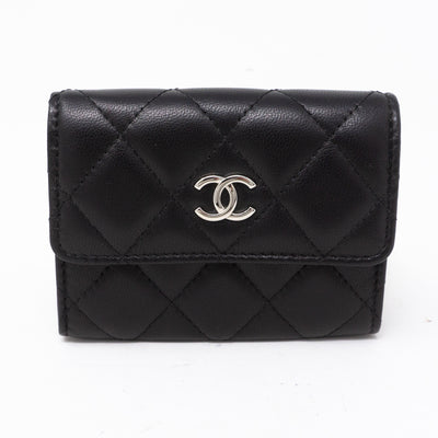 Classic Flap Card Case Large Black Lambskin