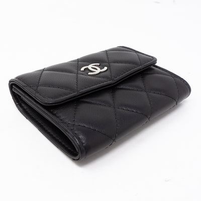 Classic Flap Card Case Large Black Lambskin