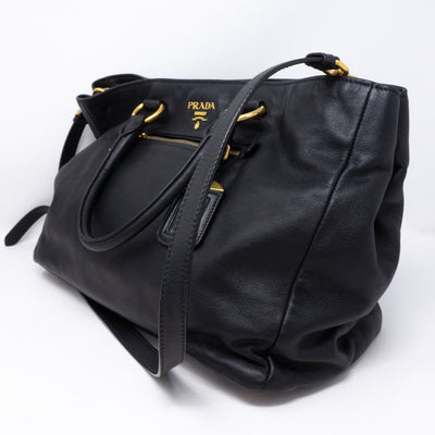 Large Shopping Tote Black Leather