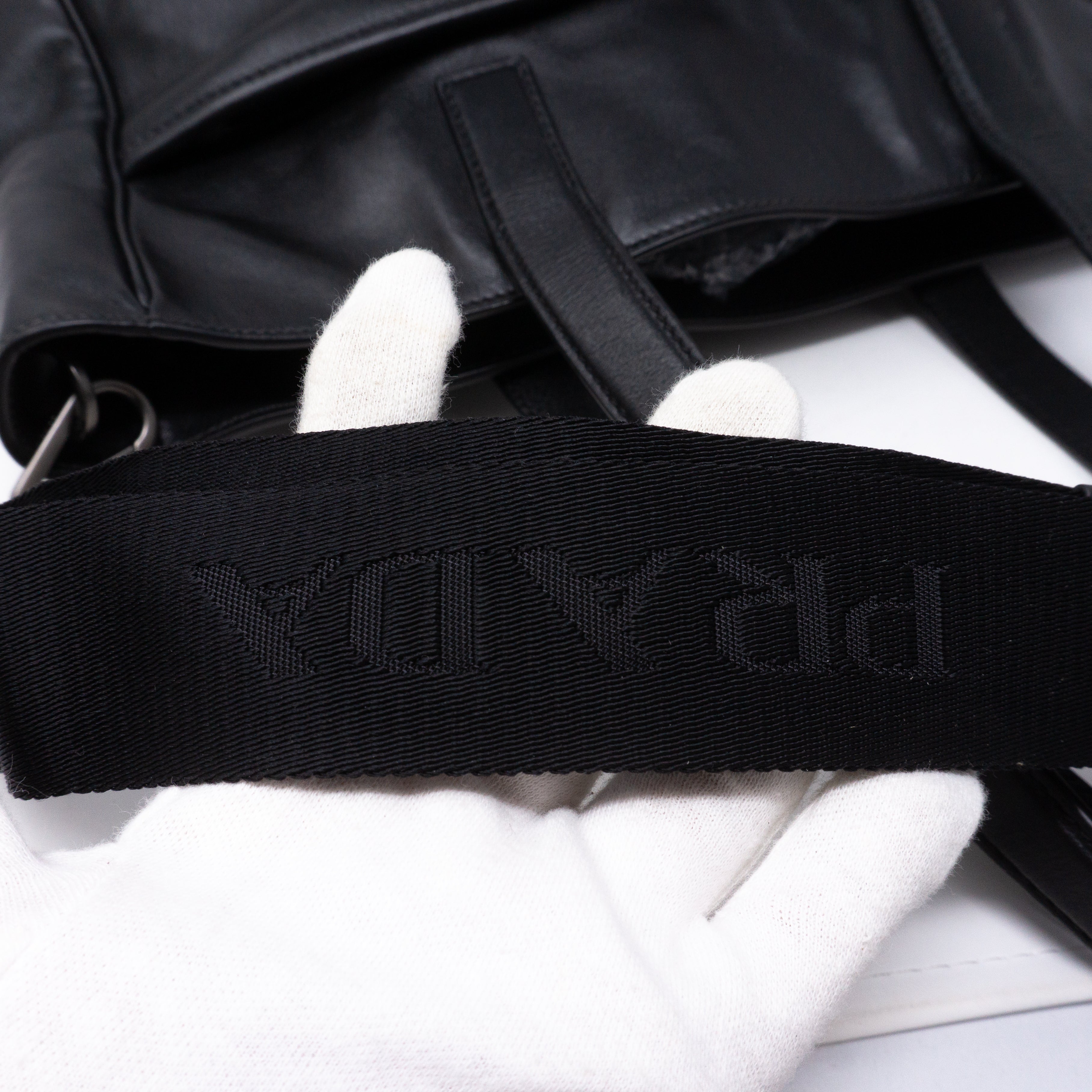 Crossbody Canvas Strap Bag Black Leather