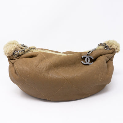 Chain Shoulder Bag Beige Wool