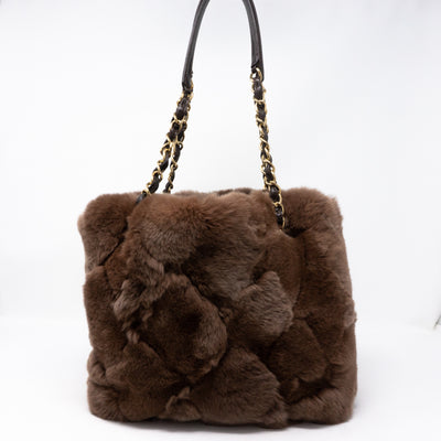 Chain Tote Bag Brown Fur