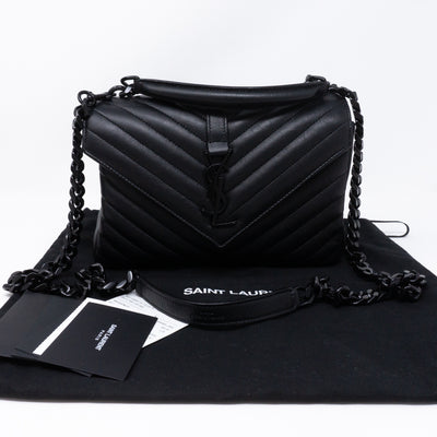 College Medium Chevron Quilted Black Leather