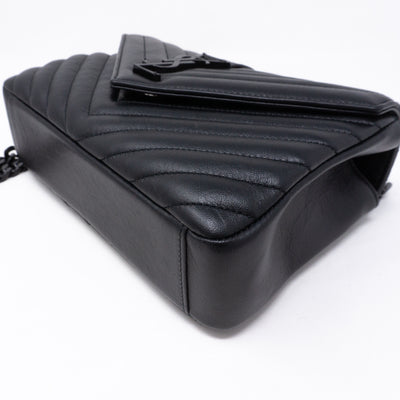 College Medium Chevron Quilted Black Leather