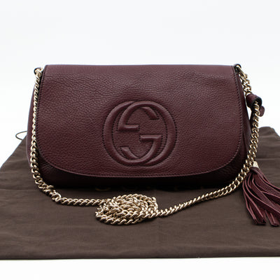 Soho Flap Chain Bag Burgundy Leather