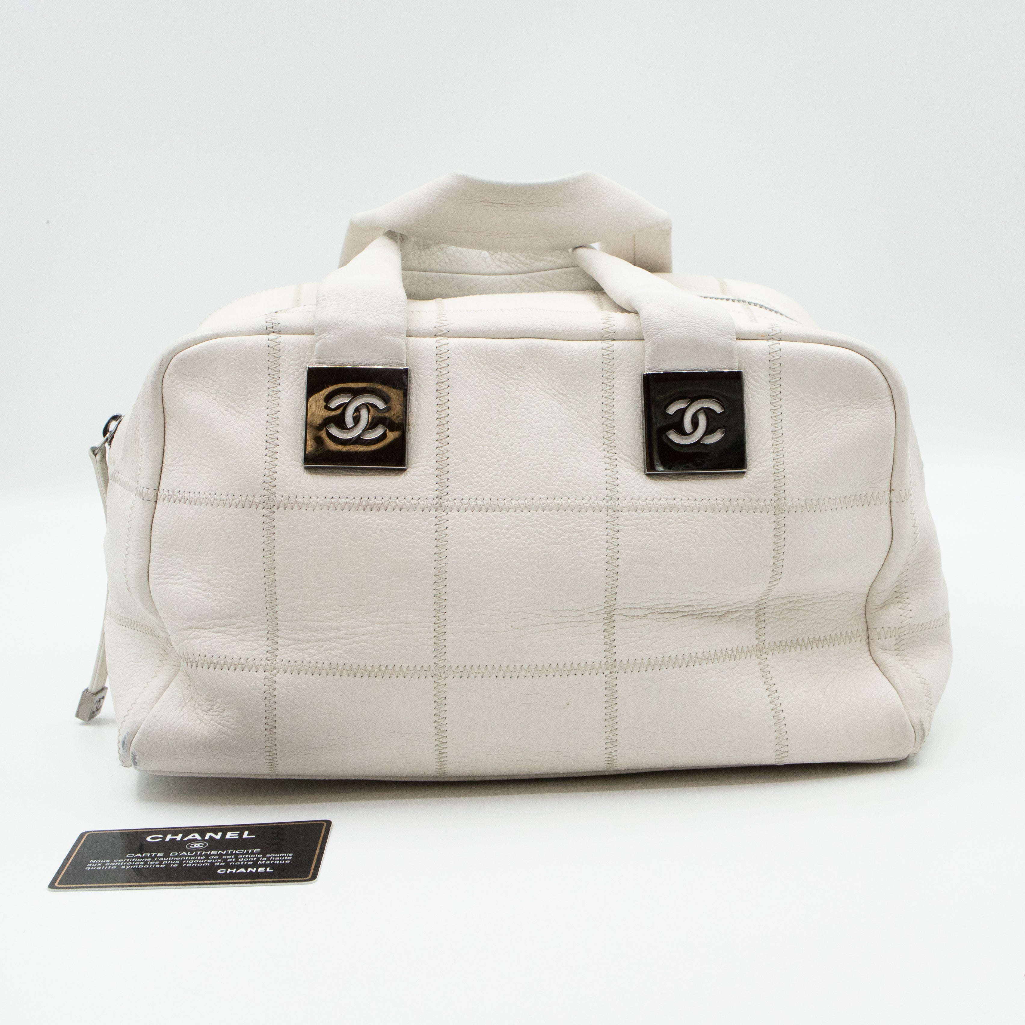 Boston Bag Quilted White Leather